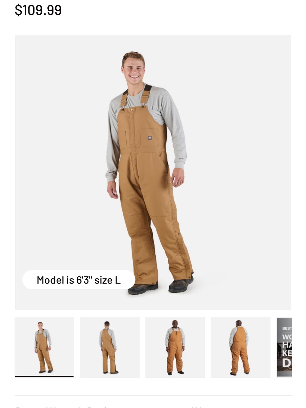 Berne Brown Workwear Bib with Black Lining